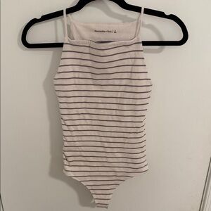 Abercrombie & Fitch Women's body suit - Cream and grey stripes SZ small